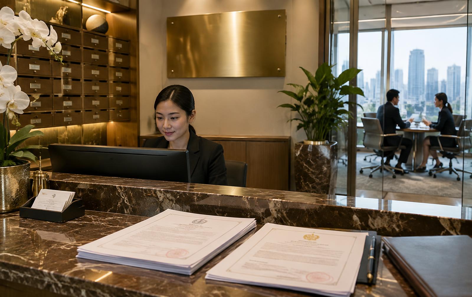 เคาน์เตอร์สำนักงาน Virtual Office พร้อมตู้จดหมายส่วนตัว เอกสารจดบริษัท และห้องประชุมลูกค้า